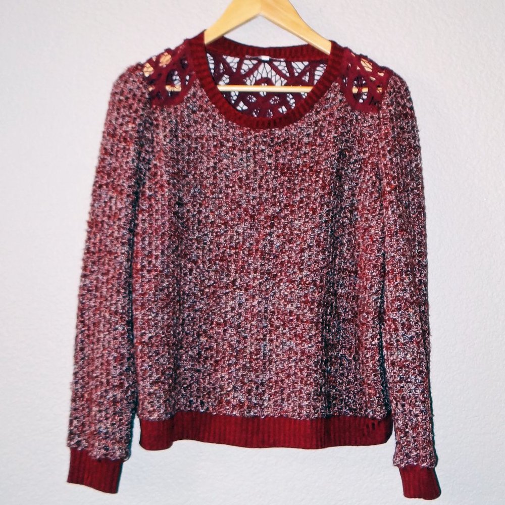 Miss Me Burgundy Red Women's Sweater with Crochet Sz M / Medium